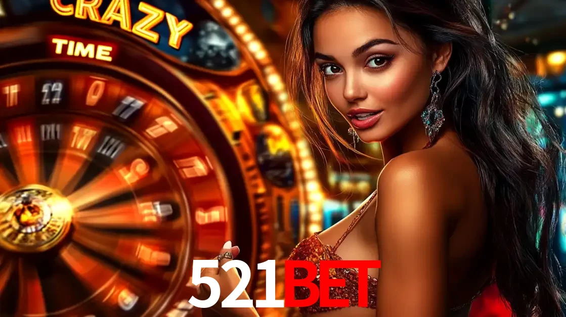 Mulher ao lado da roda de prêmios do jogo de cassino ao vivo Crazy Time, um dos shows de jogos mais emocionantes oferecidos pela plataforma de apostas 521bet.