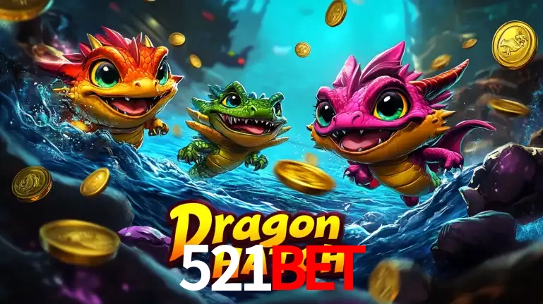 Arte promocional do jogo Dragon Hatch com três adoráveis dragões bebês nadando entre moedas de ouro, um dos slots mais divertidos para jogar no cassino 521bet.