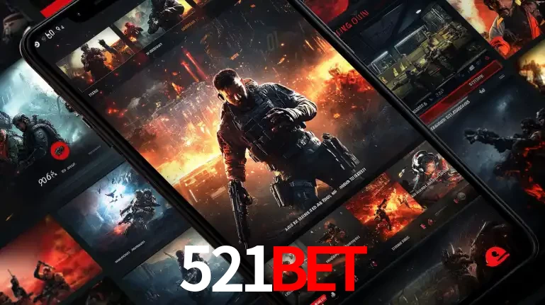 Tela de um celular exibindo uma galeria de jogos de tiro com temática militar, mostrando a variedade de e-sports disponíveis para apostas na plataforma de entretenimento 521bet.