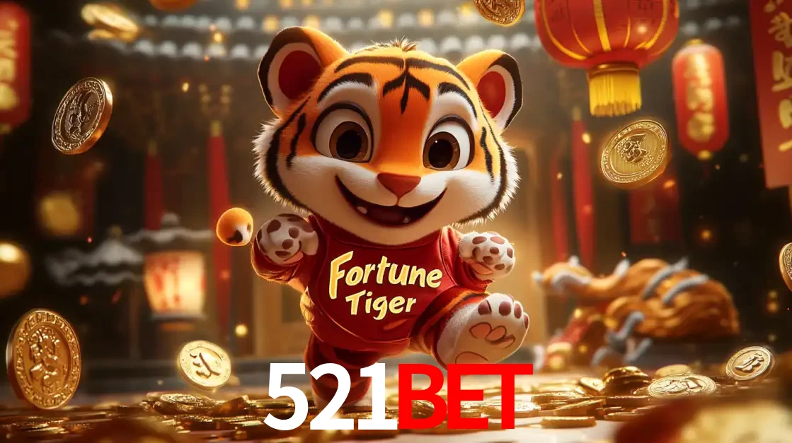 O alegre personagem do Fortune Tiger correndo sobre um caminho de moedas de ouro, simbolizando os grandes prêmios e a diversão do popular jogo de slot do 521bet.