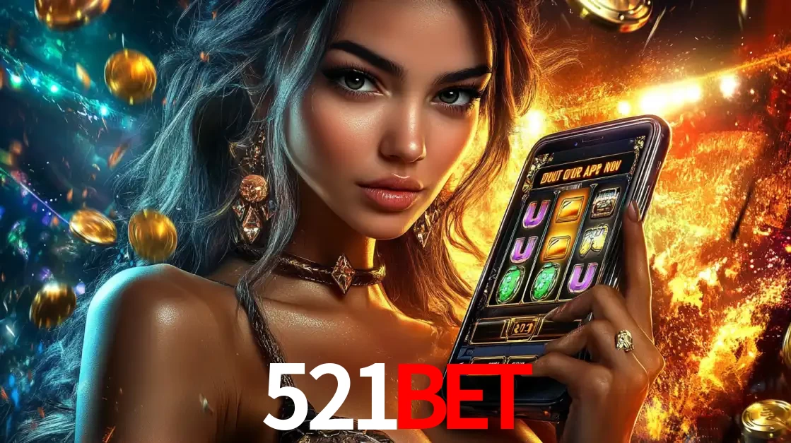 Mulher elegante mostrando um jogo de caça-níqueis em seu smartphone, destacando a experiência de cassino móvel oferecida pelo aplicativo 521bet.
